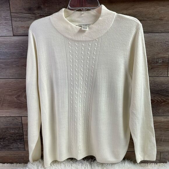 ALLISON DALEY Ladies White Long Sleeve Crew Neck Sweater SZ Petite Petite Large - Picture 2 of 8